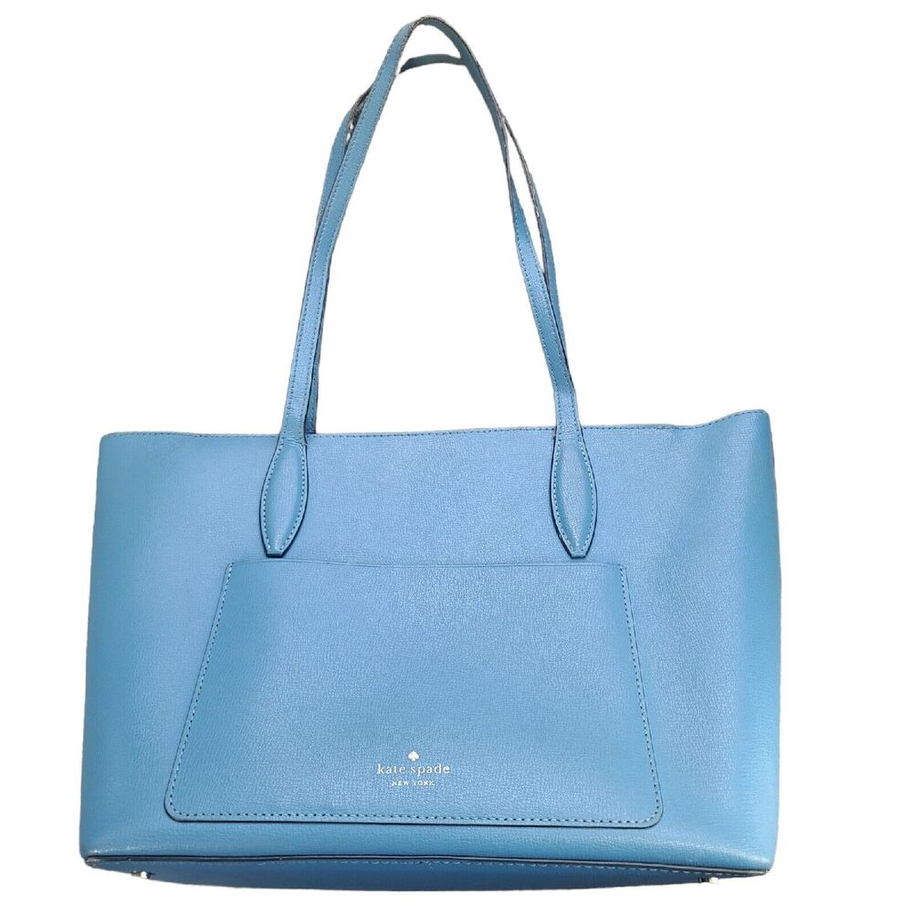 Kate Spade New York Adel Leather Shoulder Tote Handbag Purse Blue Zipper Closure